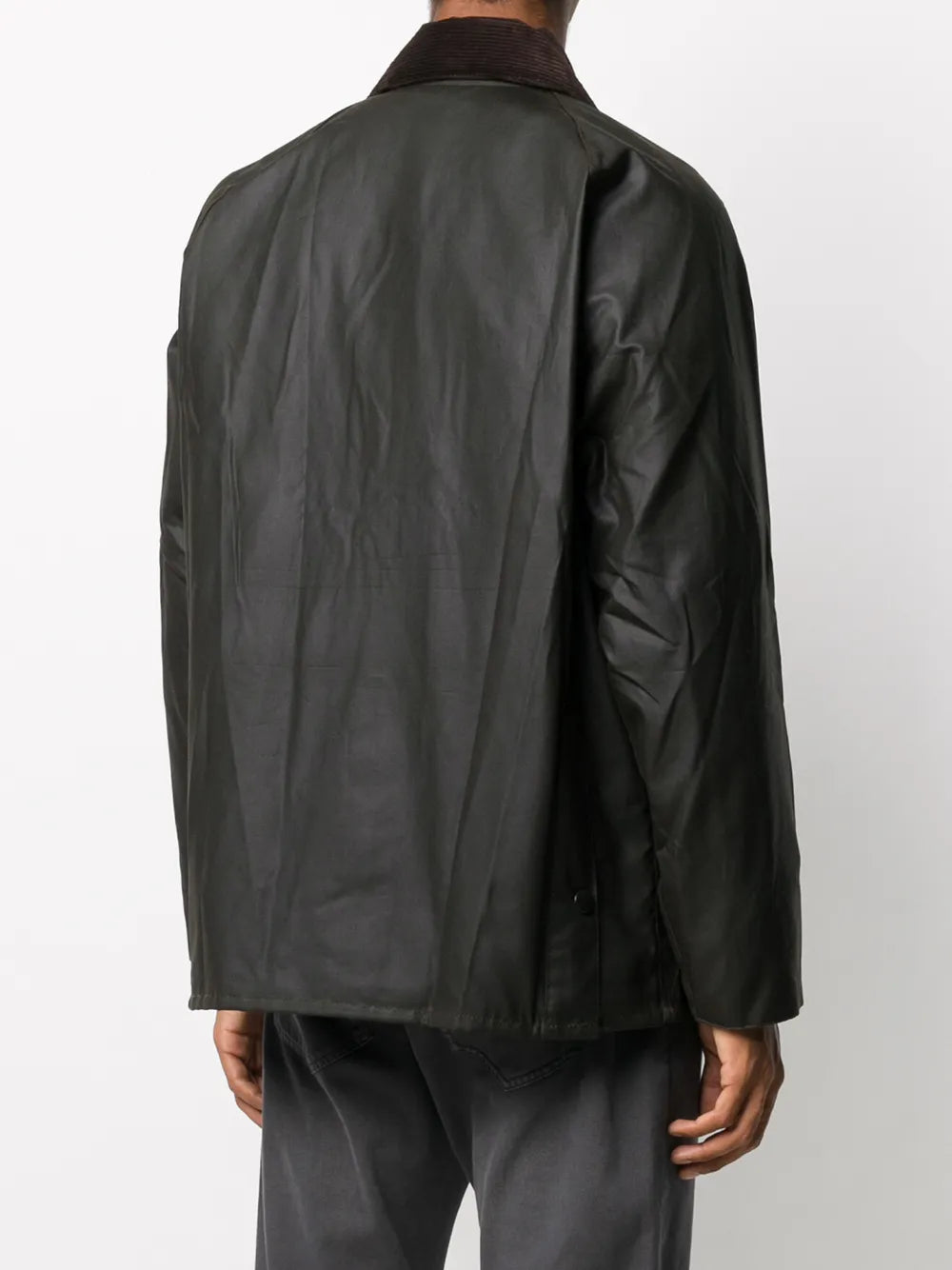 Black Waxed Cotton Jacket with Corduroy Collar