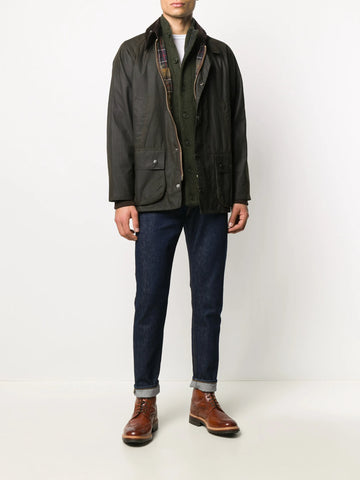 Black Waxed Cotton Jacket with Corduroy Collar