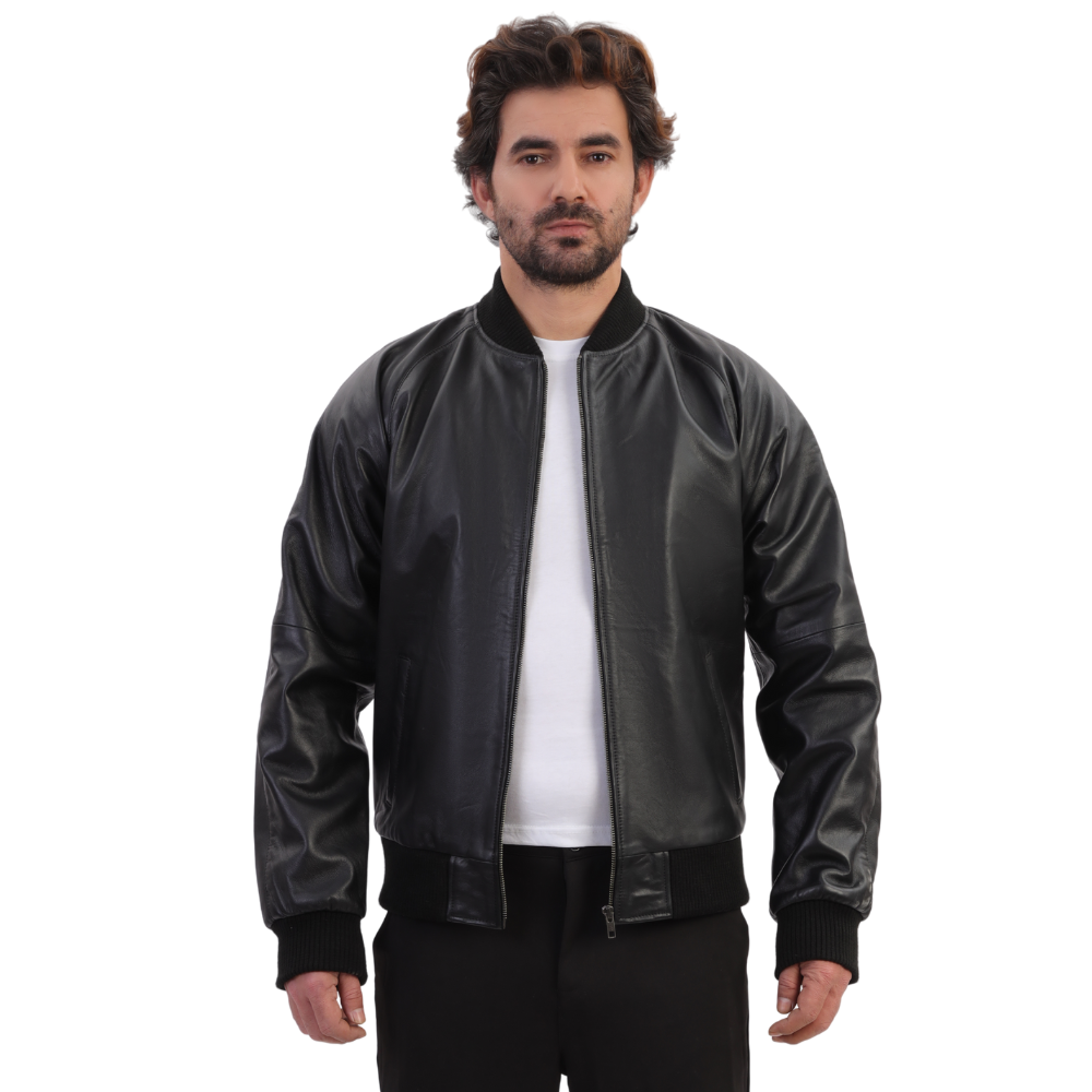 Black bomber style ribbed jacket