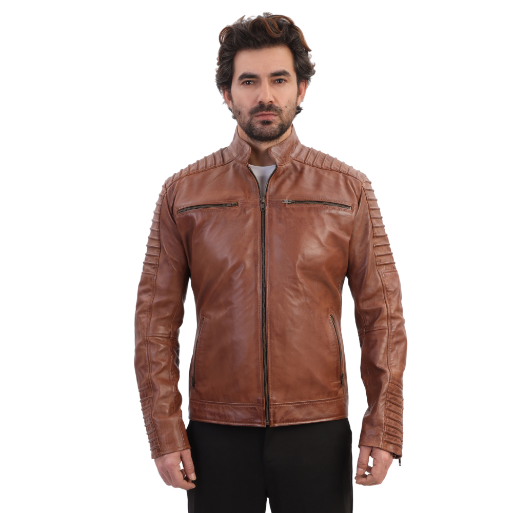 Cafe racer distressed jacket with piping