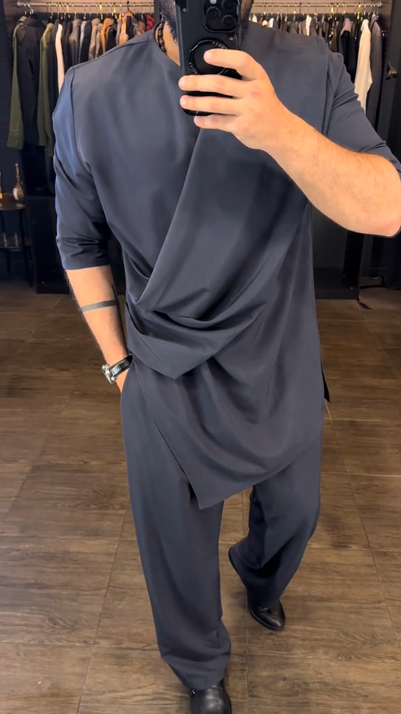 Charcoal Asymmetric Tunic - Style Top & Pant Set