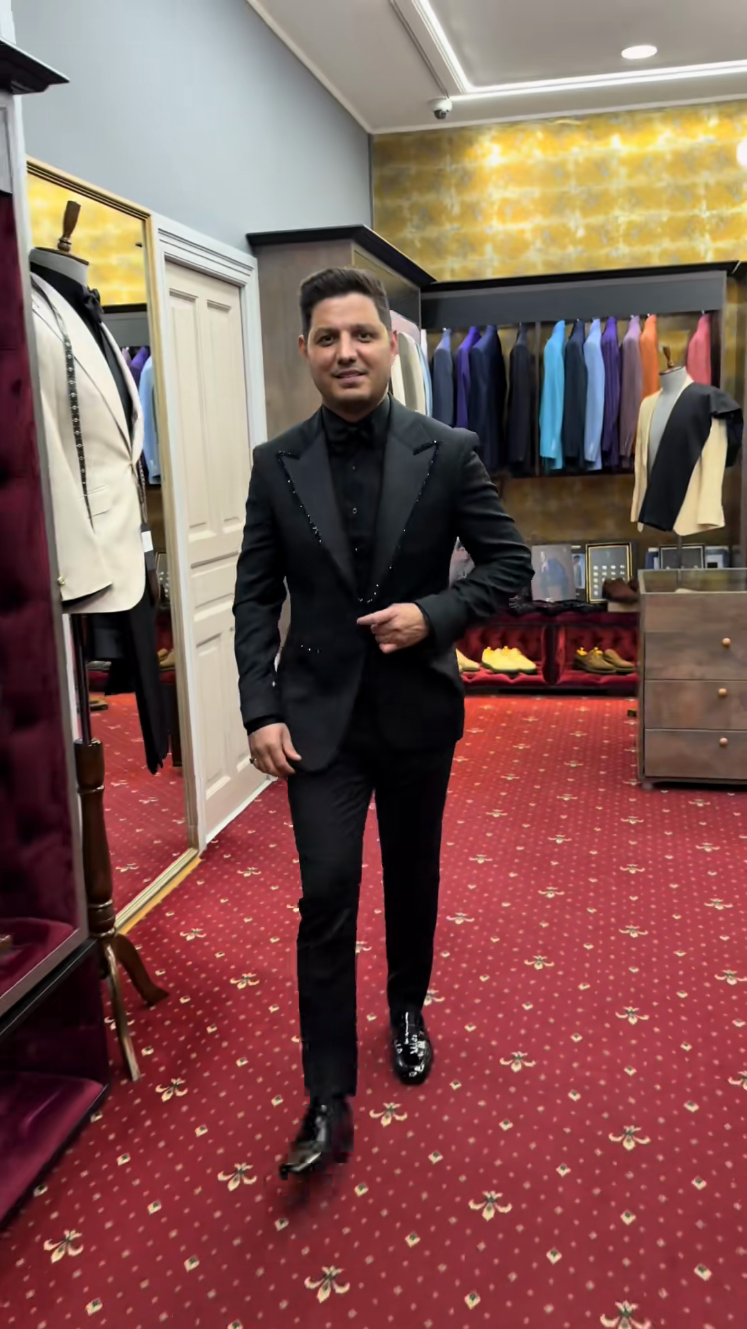 Black Embellished Tuxedo Suit