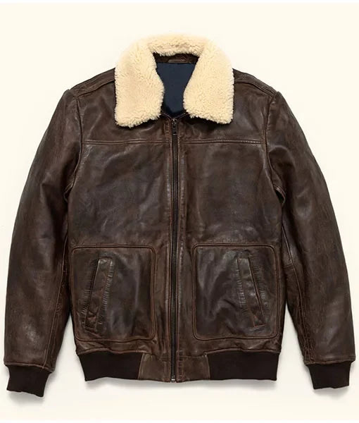 Choco Brown Leather Bomber Jacket