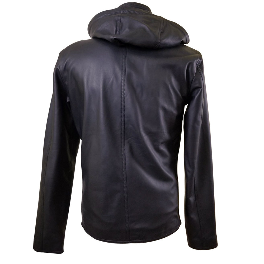 Dapper zip up leather jacket with hoodie