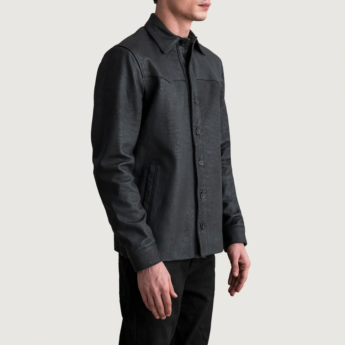 Bronco Tumbled Black Leather Shirt
