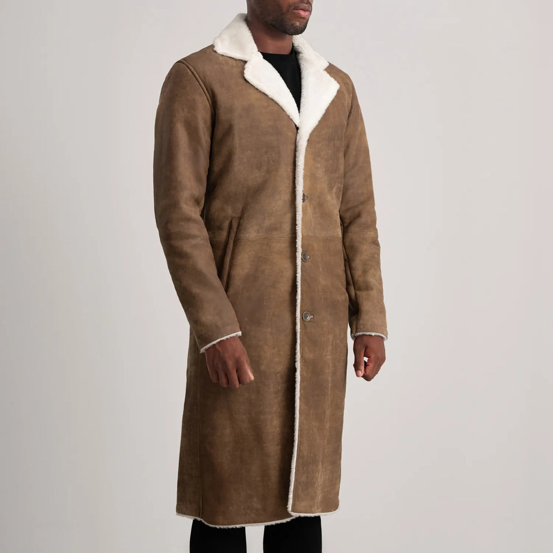 Kolby Distressed Brown Leather Shearling Coat